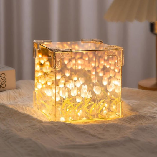 DIY Flower Sea 3D Cloud Tulip LED Night Light Mirror Table Lamps Bedroom  Decoration